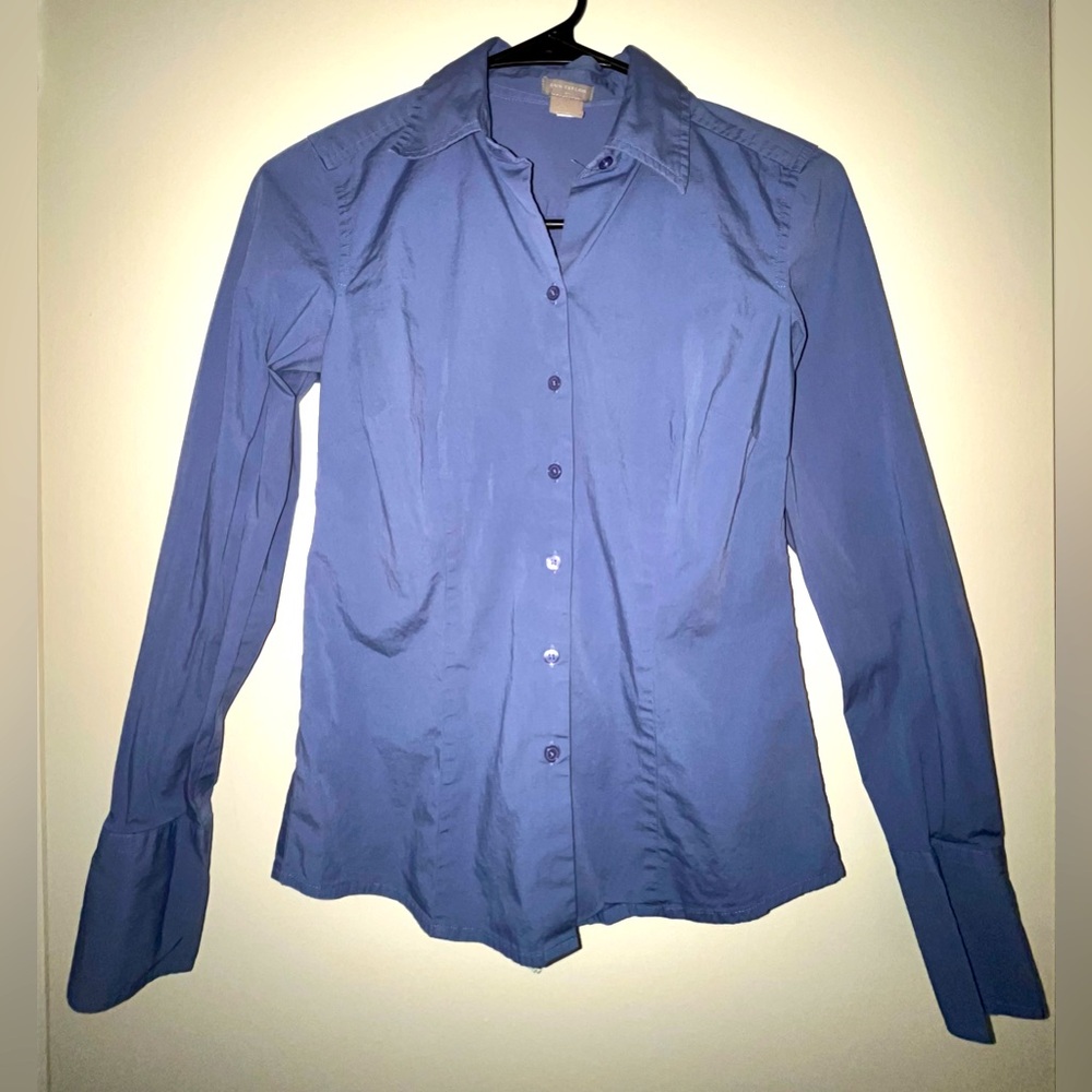 Ann Taylor Women's Navy Blue Button Up Dress Shirt Blouse Top Size 0